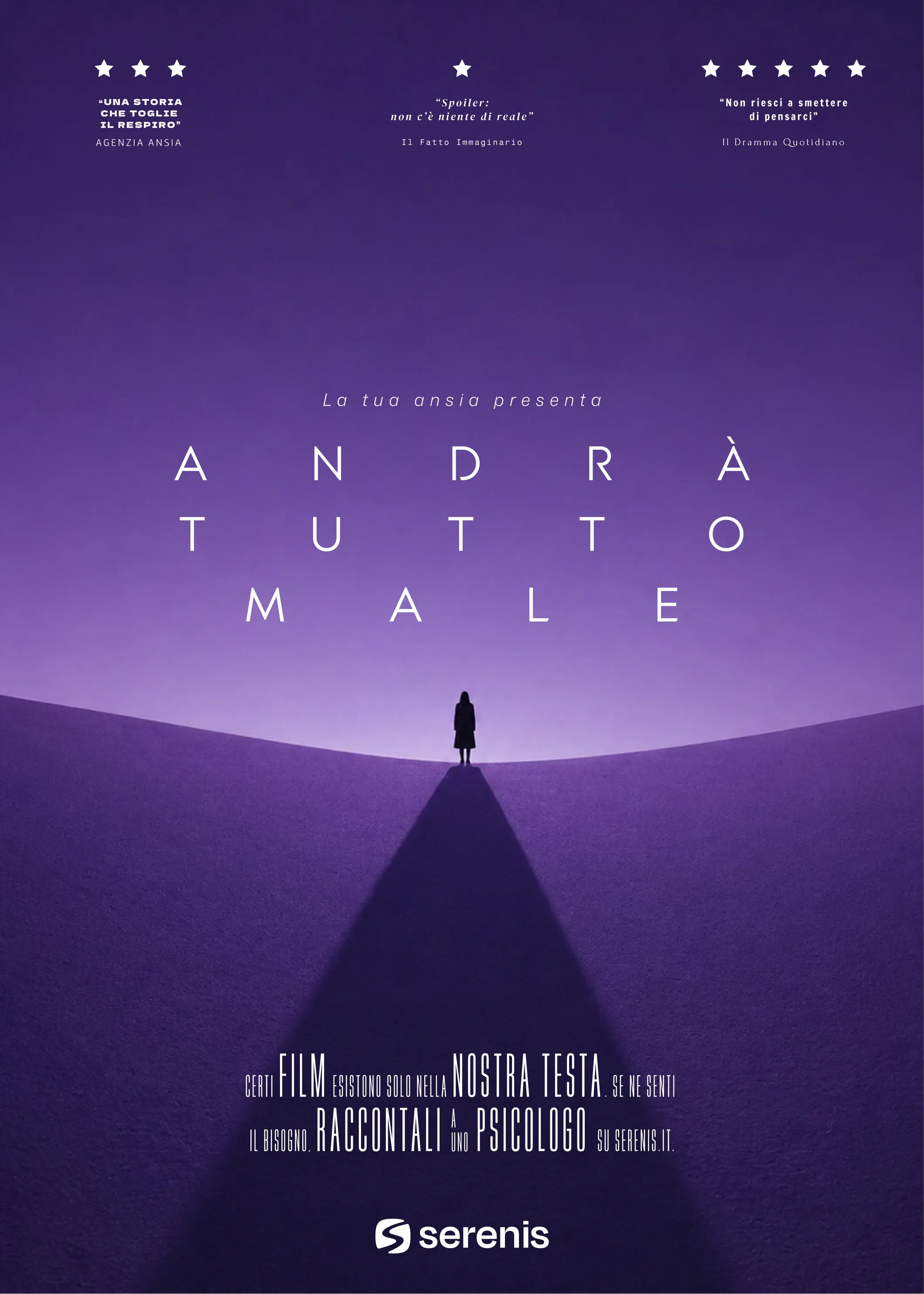 La locandina di Andrà tutto male: una persona che cammina su uno sfondo desolato e futuristico.