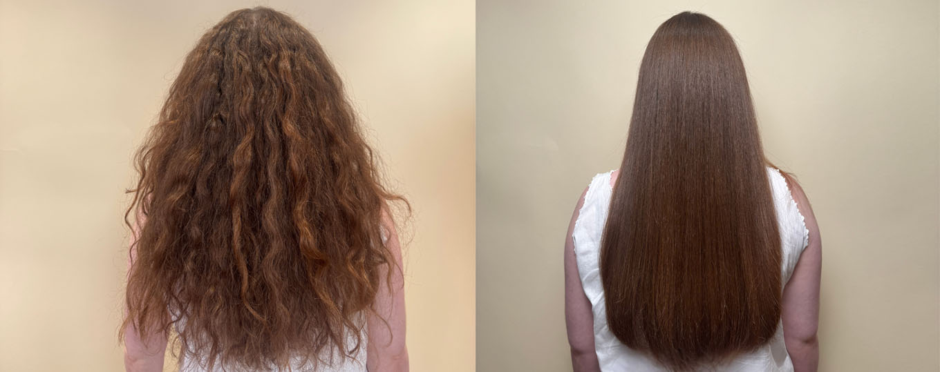 aura hair straightening treatment in salon before after
