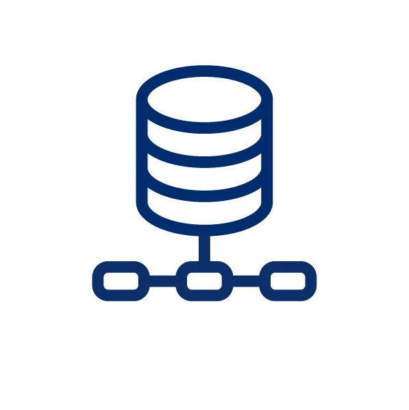 Ikon af en database med en netværksforbindelse under.