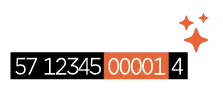 A format for generating GTIN numbers with sections separated by colors and numbers: 57 12345 00001 4.