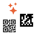 A Data Matrix code, a QR code, and some stars
