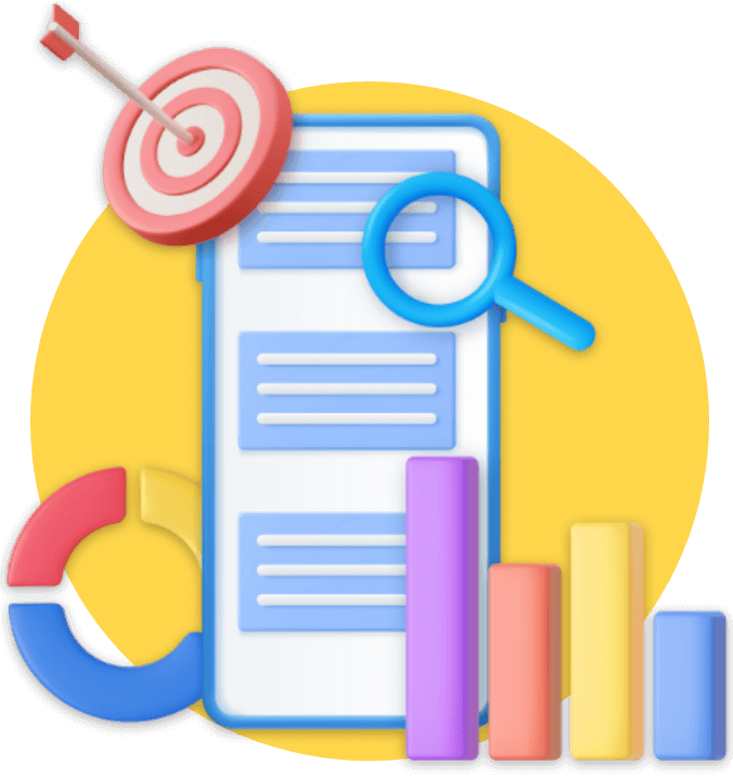 SEO, PPC, web analytics icons in a colorful design.