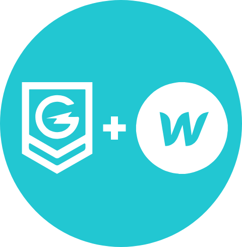 Geek Powered Studios and Webflow logos on teal circle