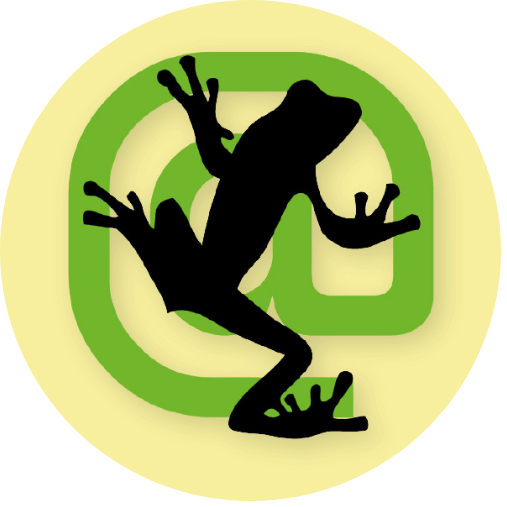 Silhouette of a frog on a green at-symbol.