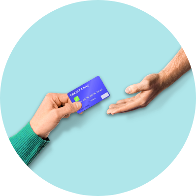 Hand giving credit card to another hand
