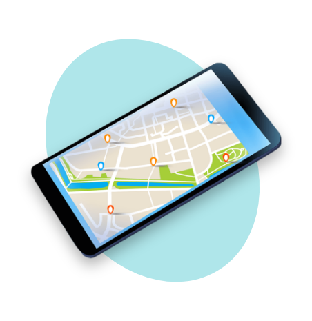 Smartphone displaying a map with markers