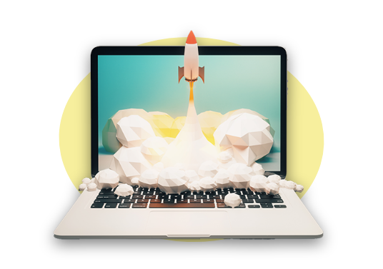 Rocket launching from laptop screen