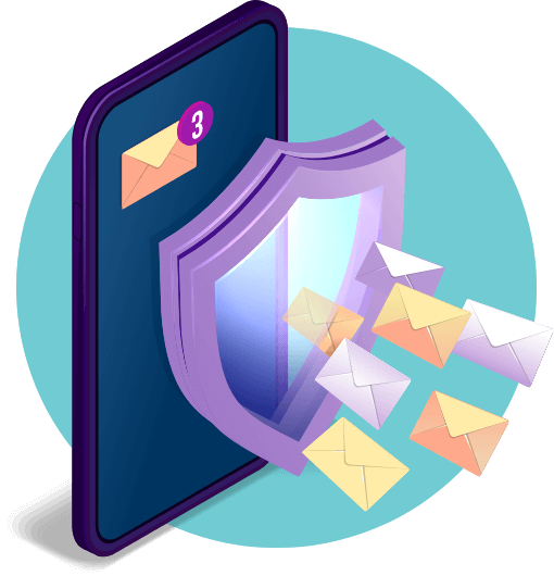 Digital shield protecting smartphone from emails