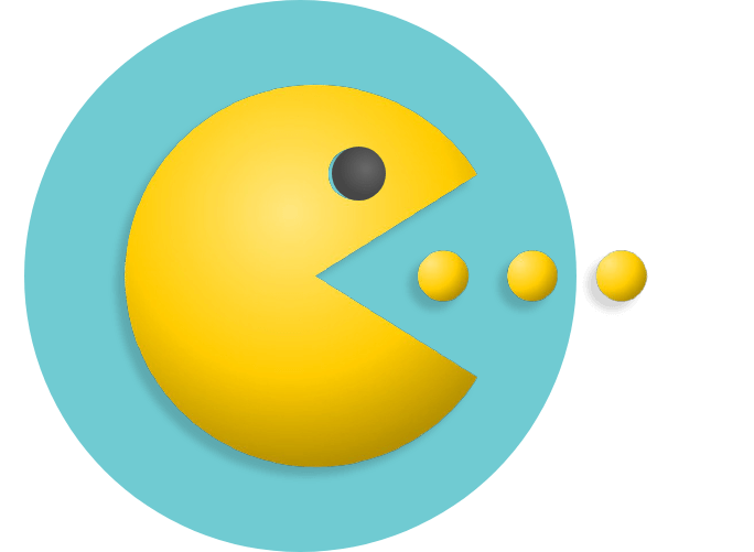 Pac-Man eating dots on blue background