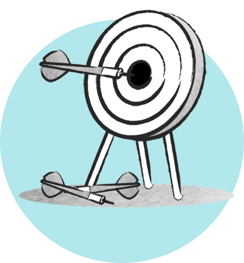 Illustration of a target with arrows in and around it.