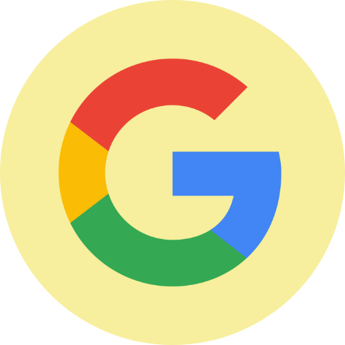 Google logo on yellow circle background.