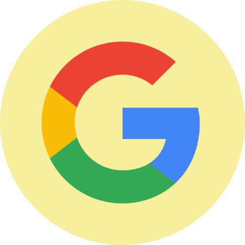 Google logo on yellow circle background.