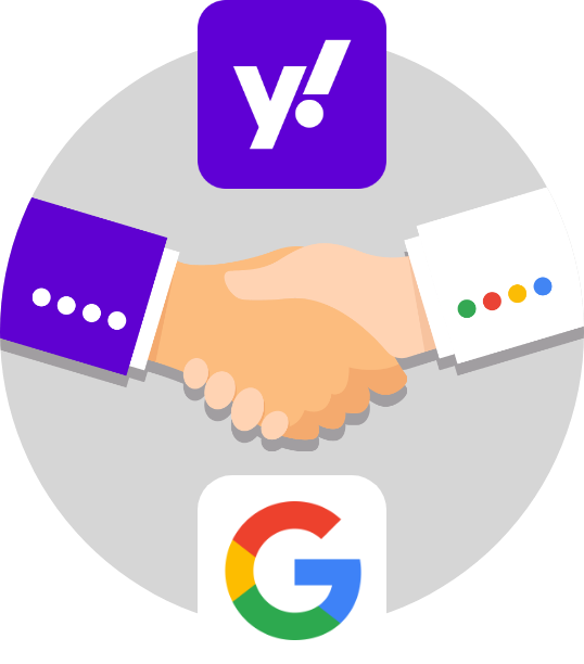 Handshake with Yahoo! and Google logos