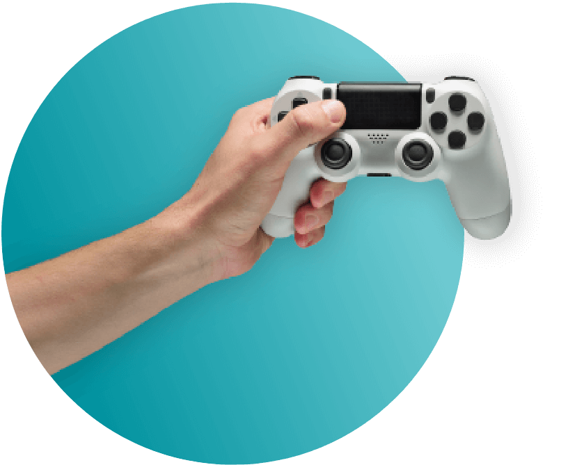 Hand holding a video game controller.