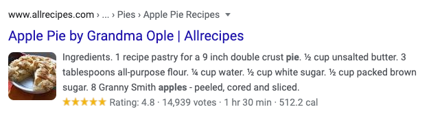 Google search results showing recipe rich snippet.