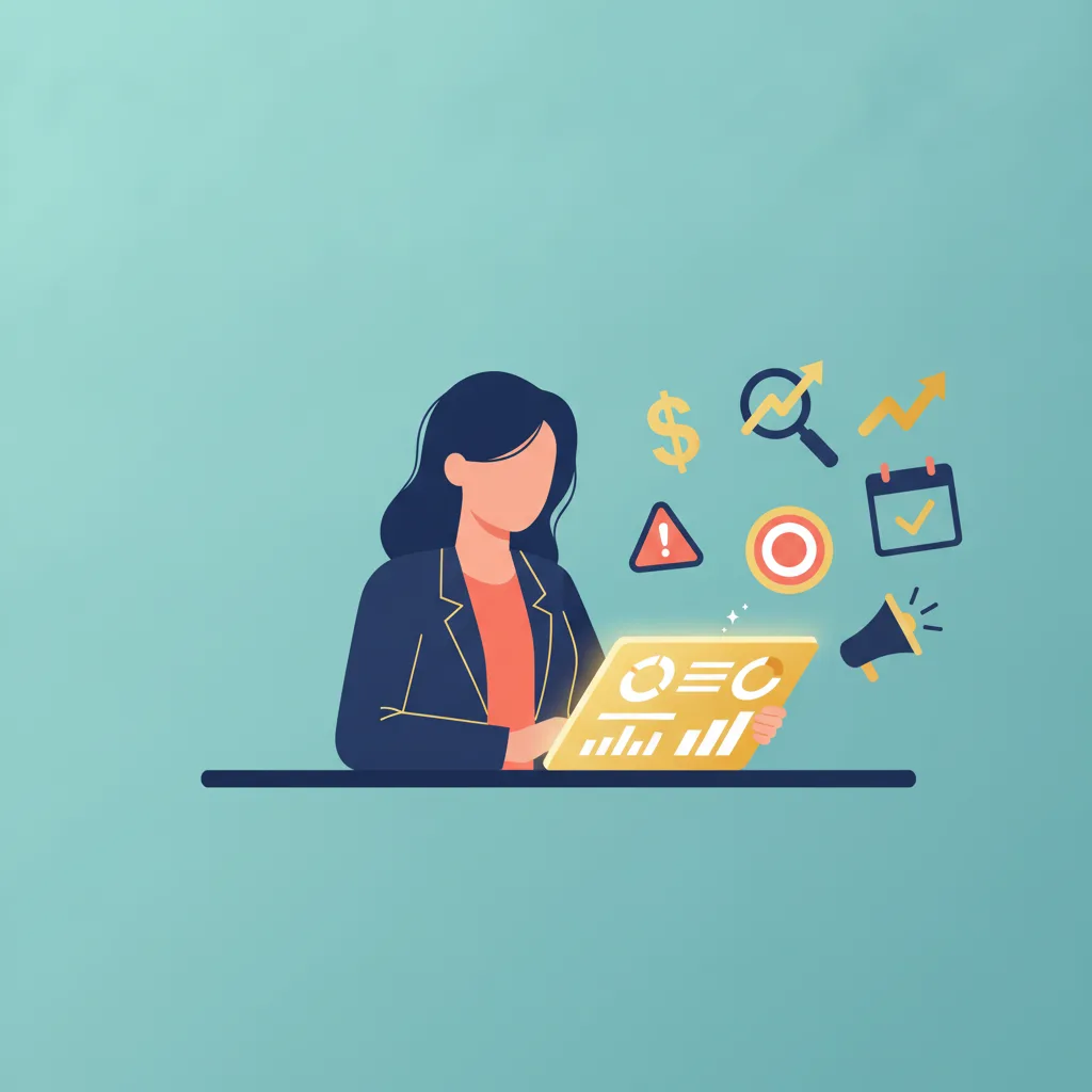 Stylized vector illustration of a plastic surgery practice owner reviewing a marketing budget dashboard.