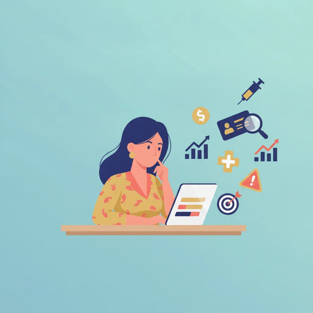 A flat vector illustration of a weight loss clinic owner reviewing a pricing chart, surrounded by business and health icons.