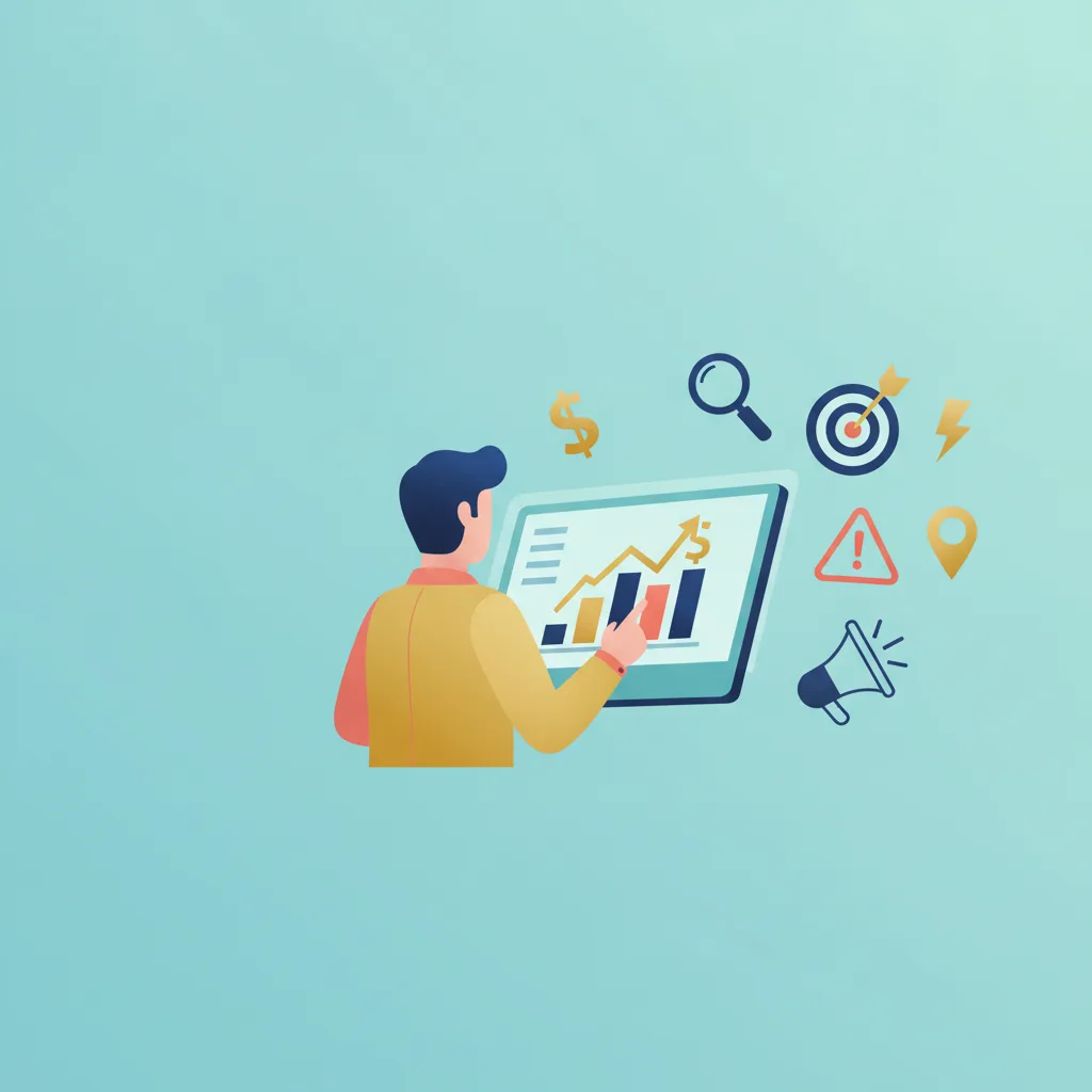 Flat vector illustration of an electrician reviewing a tiered pricing chart on a large monitor, surrounded by icons.