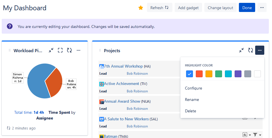 Gadgets View Customization in Jira Dashboards