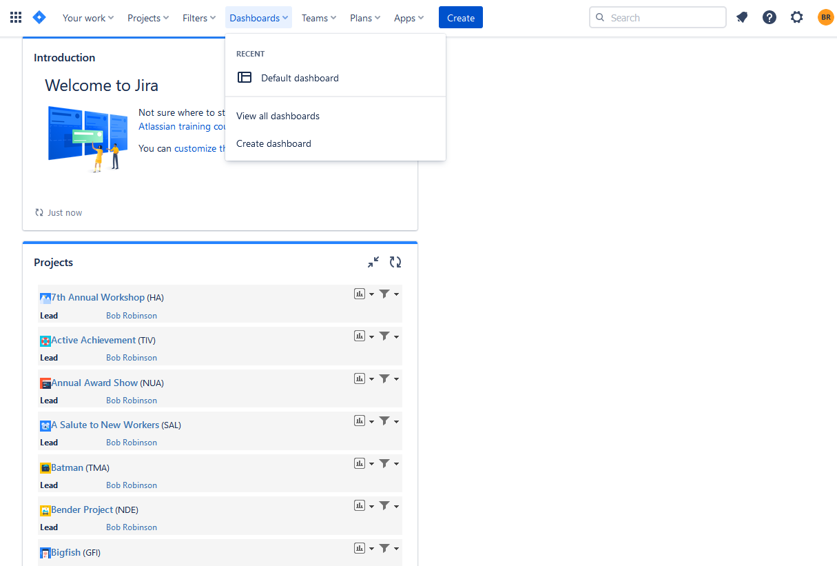 Jira Dashboards Menu