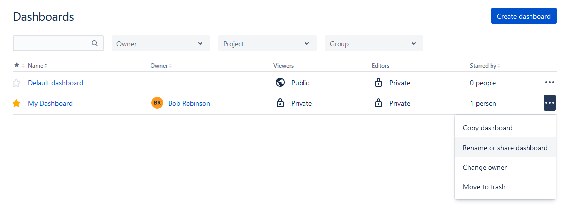 Jira Dashboard Configuration Menu