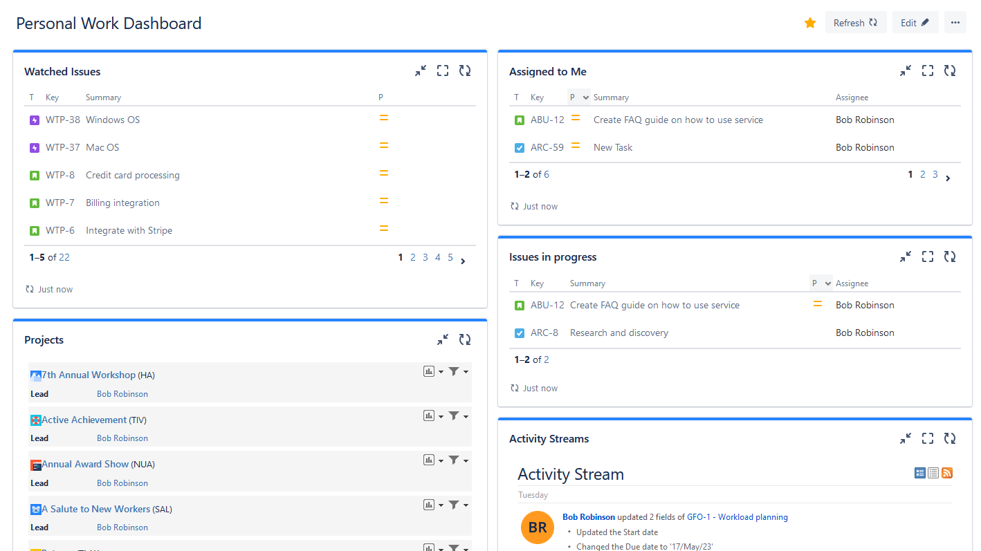 Jira personal dashboard visualization