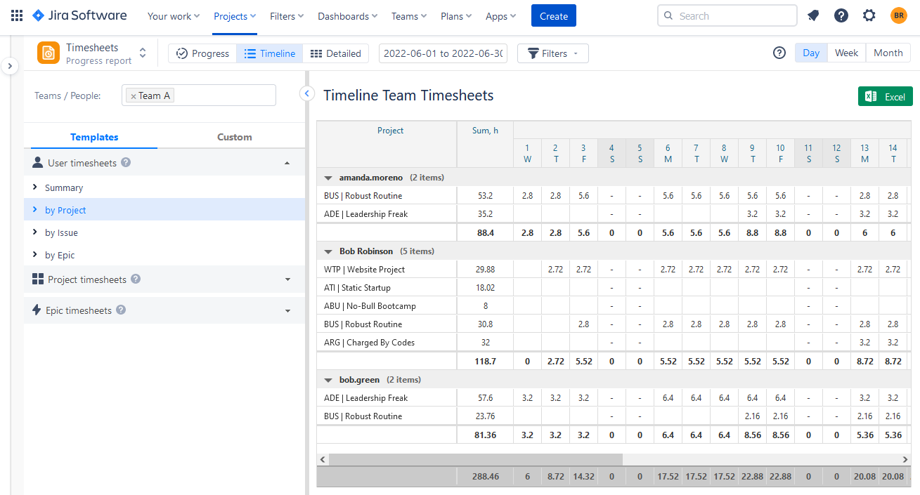 Logged hours Report in ActivityTimeline