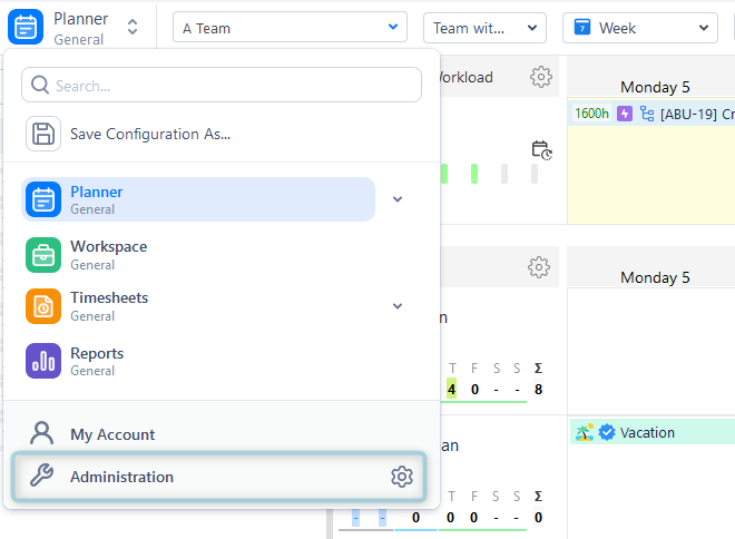 ActivityTimeline Administration Menu