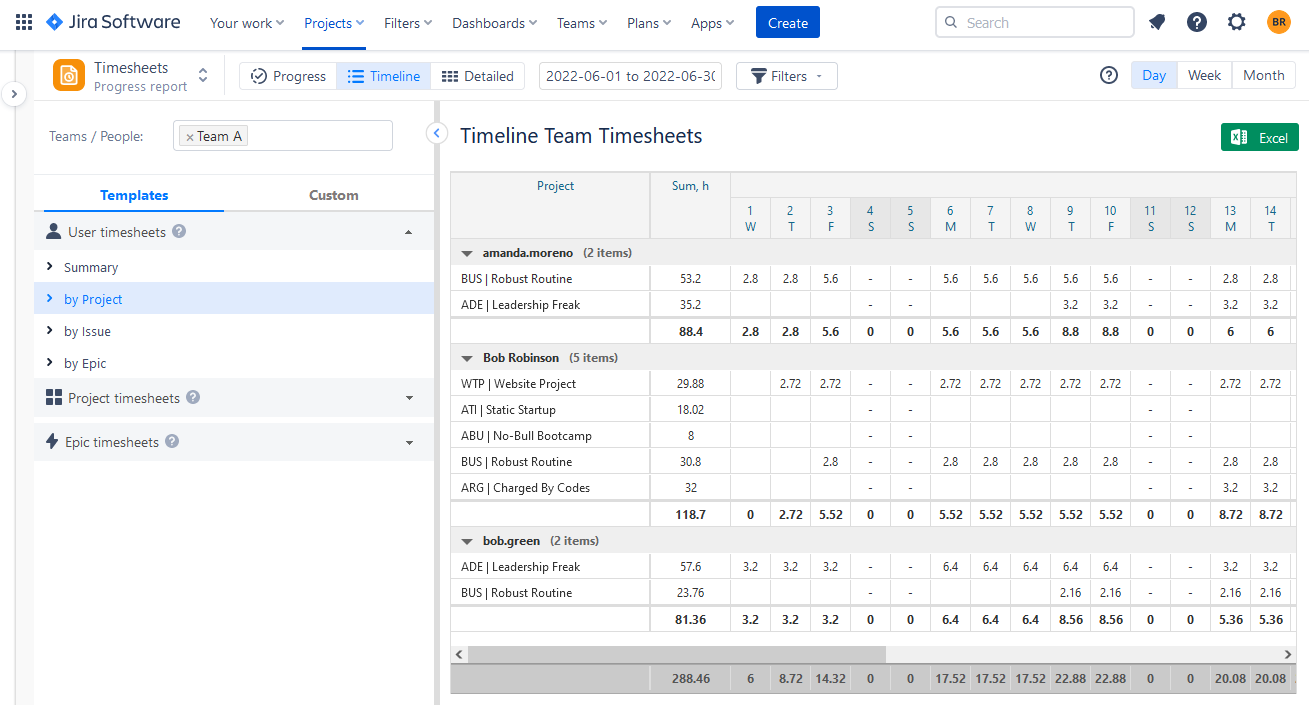 ActivityTimeline Team Timesheets