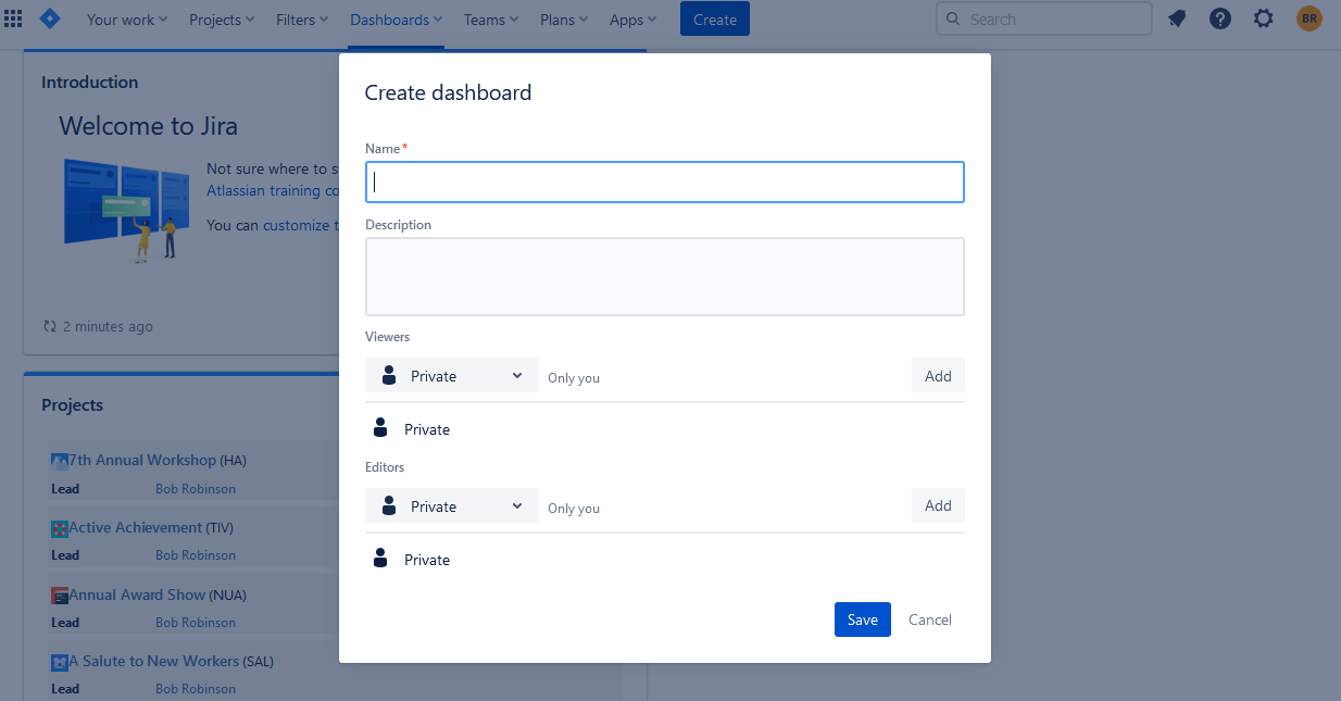 Jira Dashboard Creation