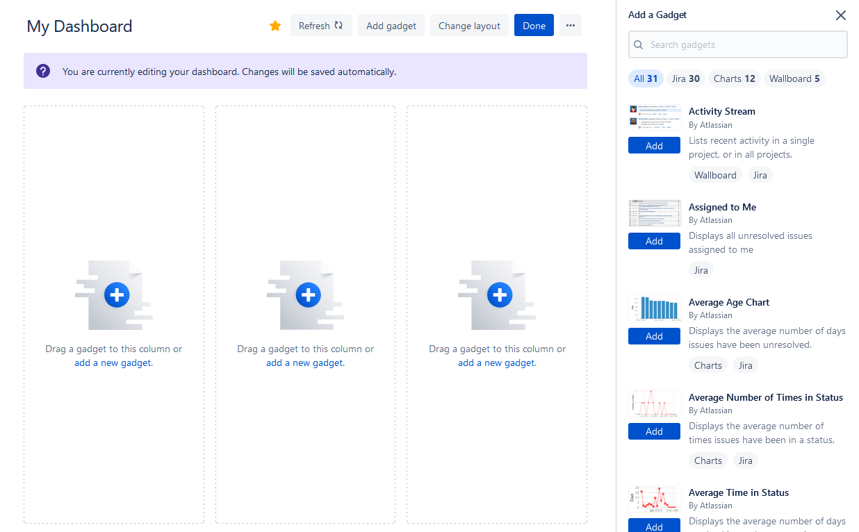 Editing Jira Dashboard