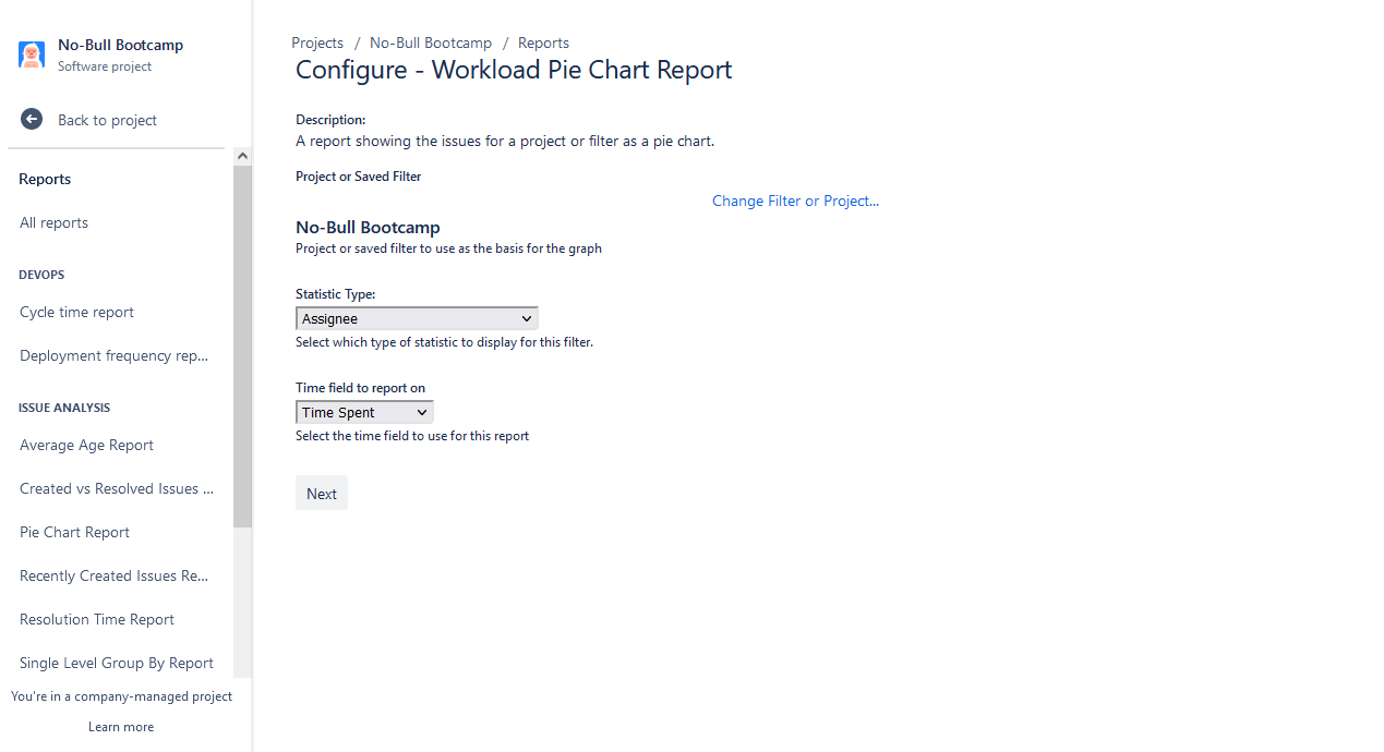 Configuration of Workload Pie Chart Report