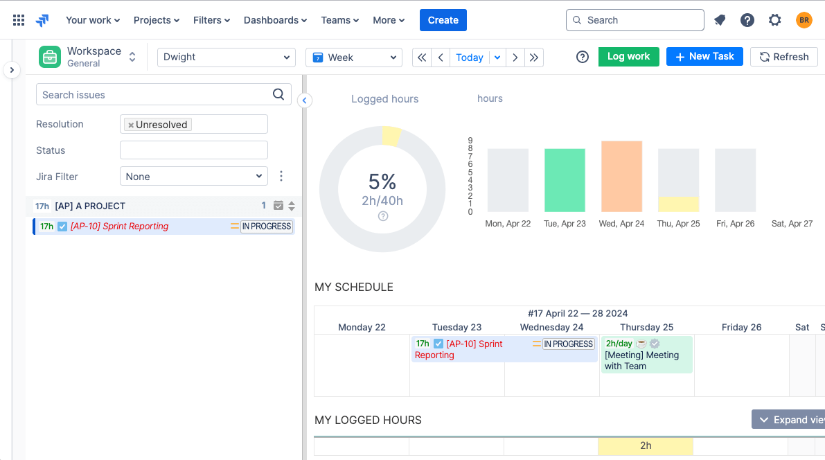 Personal workspace in ActivityTimeline