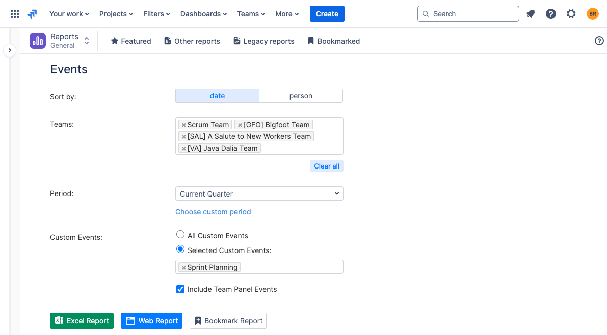 Creating report on sprint planning events in Jira with ActivityTimeline