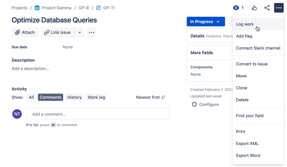 Jira Work Log functionality