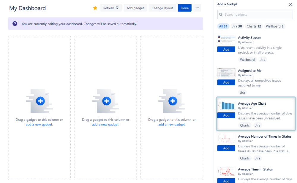 Jira Dashboards view | ActivityTimeline