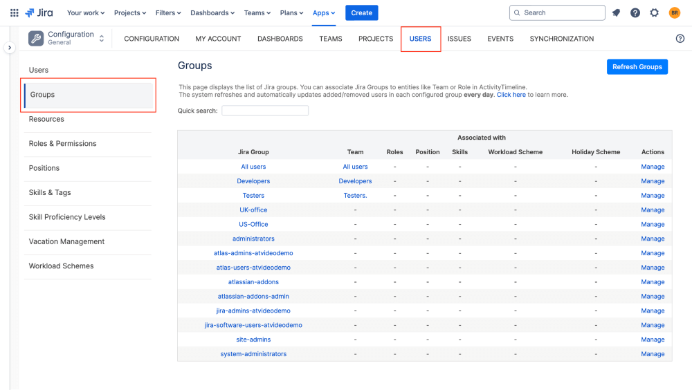 Apply skills settings in bulk with Jira Groups