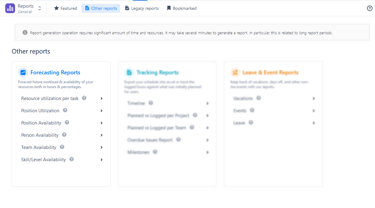 Forecasting reports in ActivityTimeline