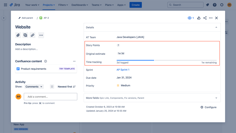 Jira time estimates units | ActivityTimeline