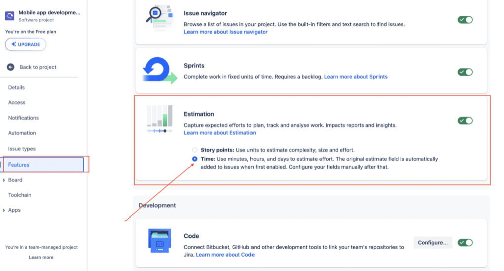 Enabling task estimation in Jira