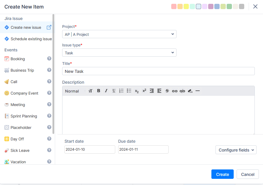 Creation of New Jira Issues from ActivityTimeline