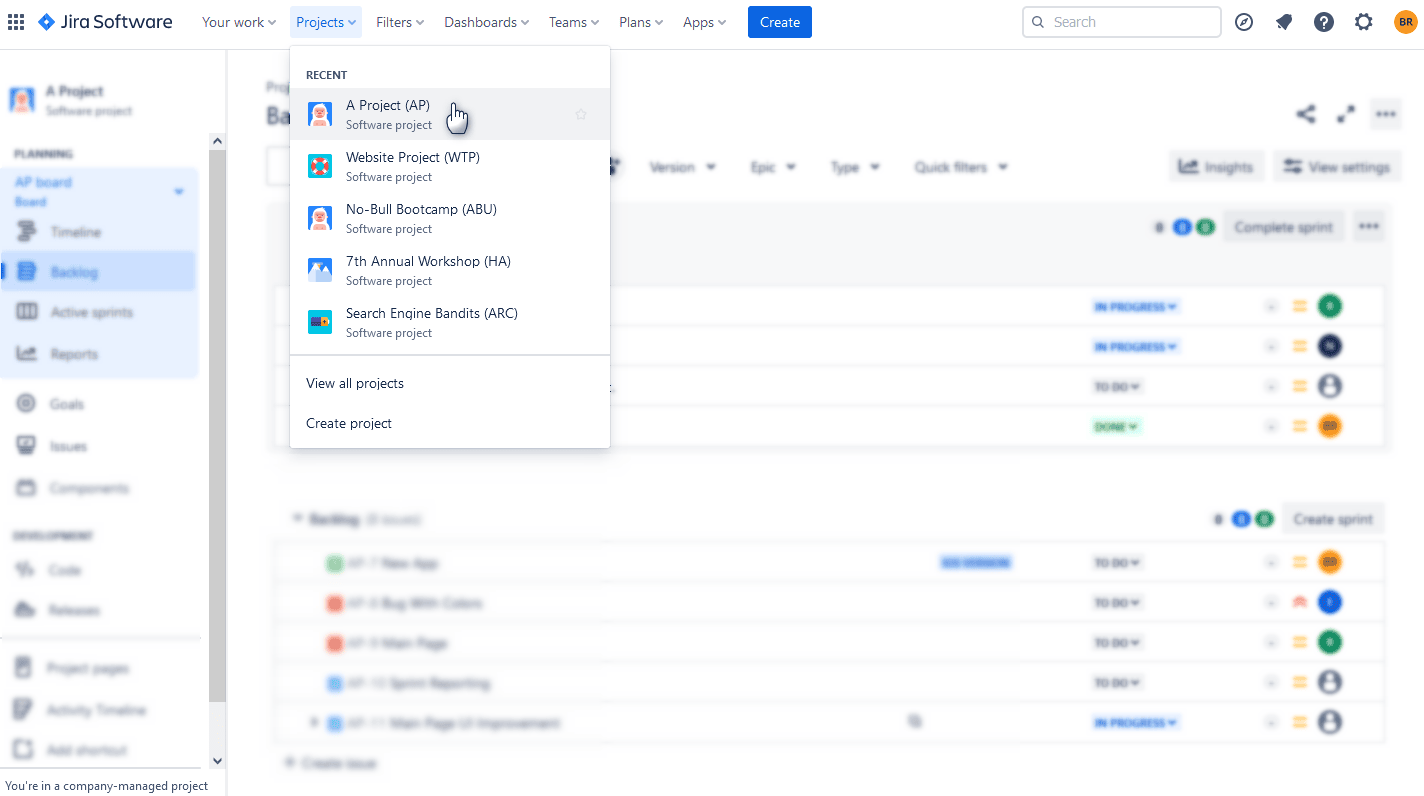 Navigating to the Jira Project