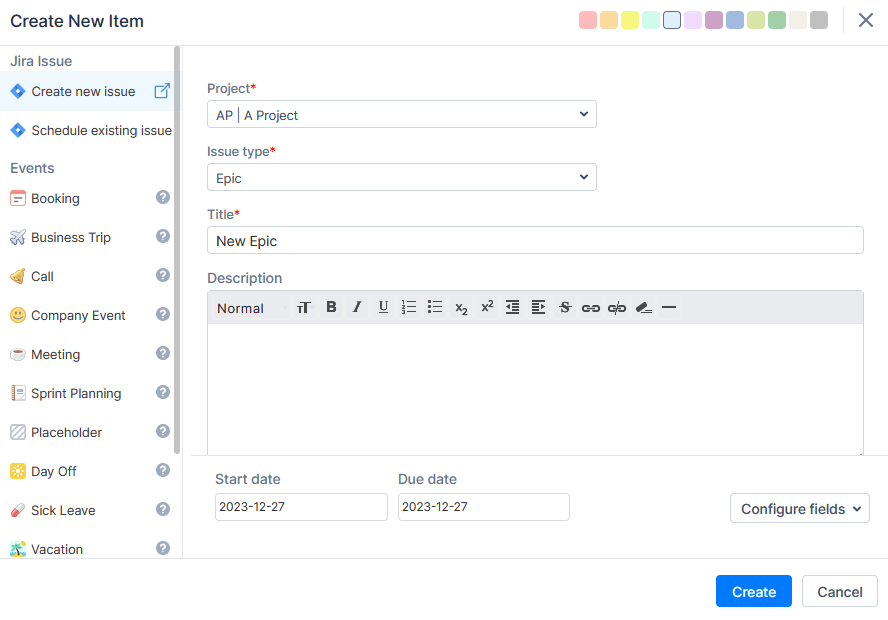 Creating Jira Issues in ActivityTimeline