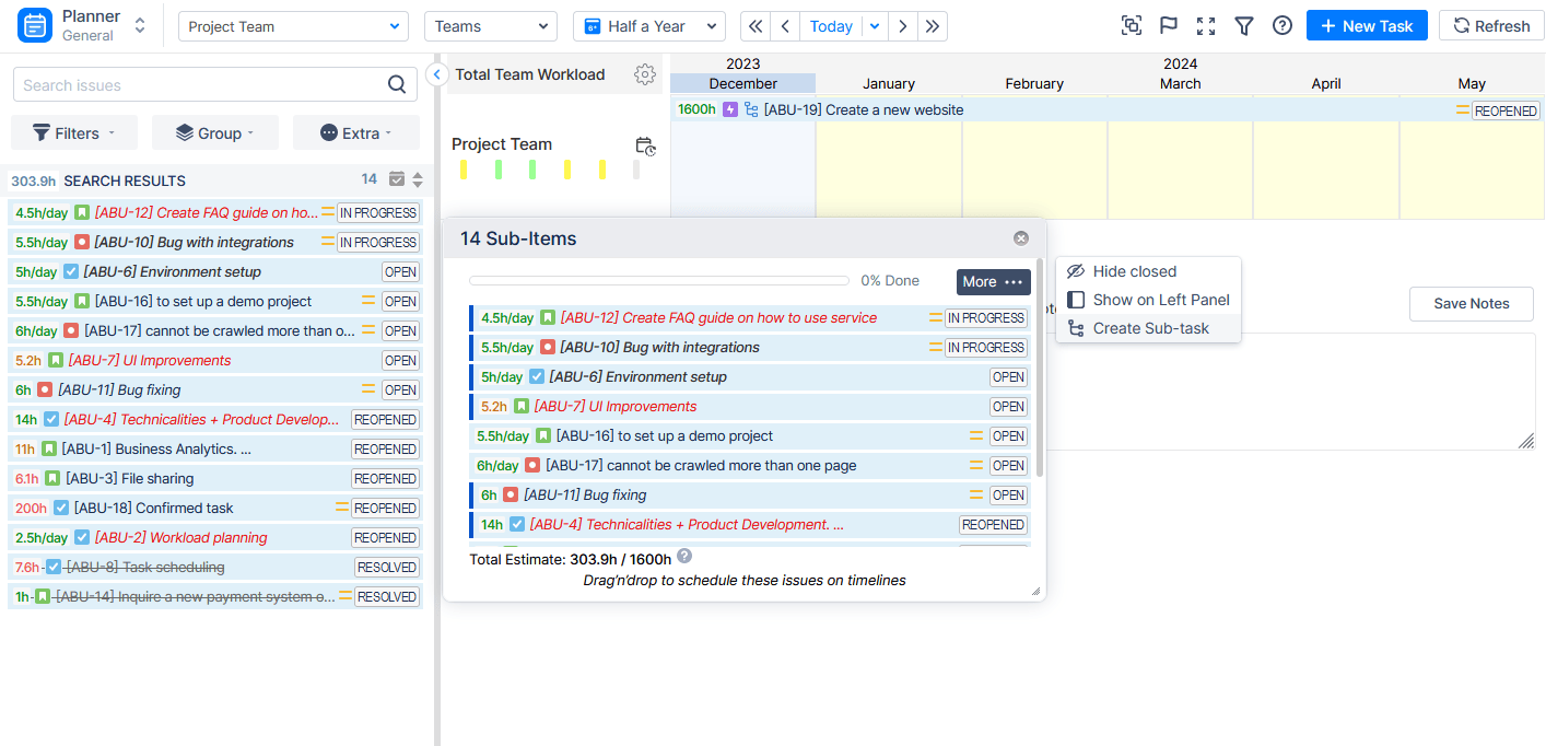 Assigning sub-tasks on the ActivityTimeline Main Dashboard