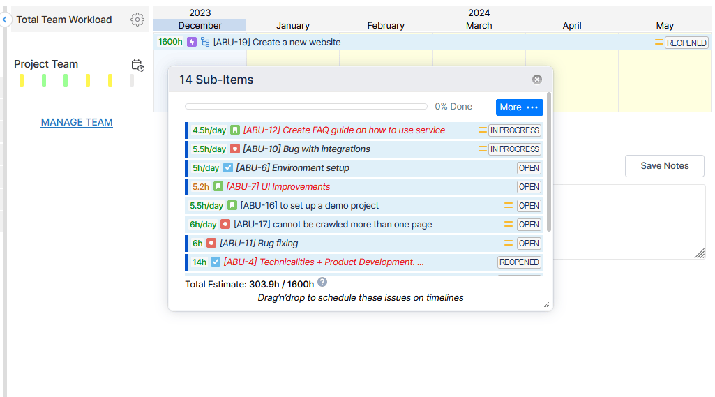 Epic Dialogue with Sub-tasks in ActivityTimeline