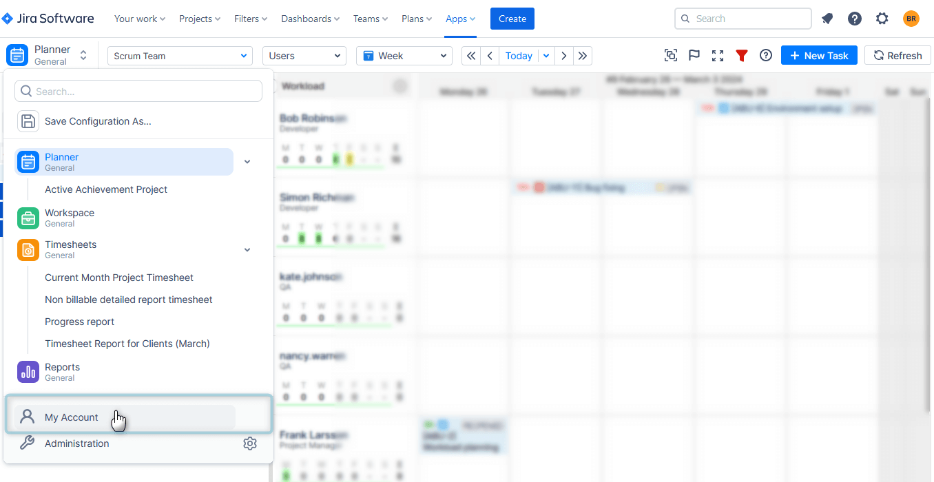 Settings Panel in ActivityTimeline