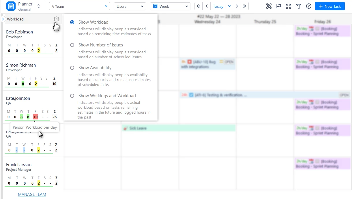 User Workload and Availability Management in ActivityTimeline