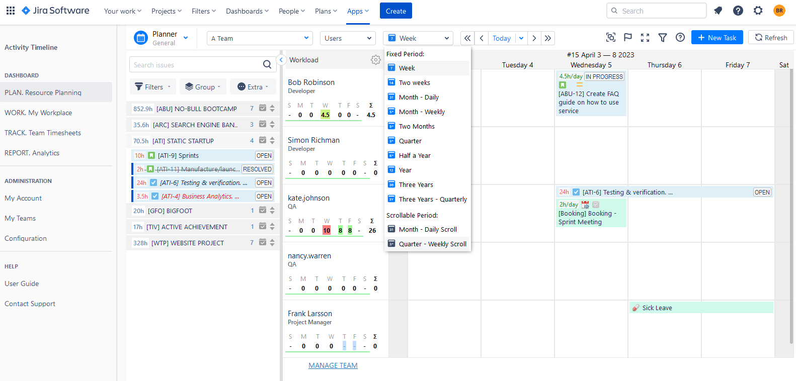 Jira issue visualization in ActivityTimeline