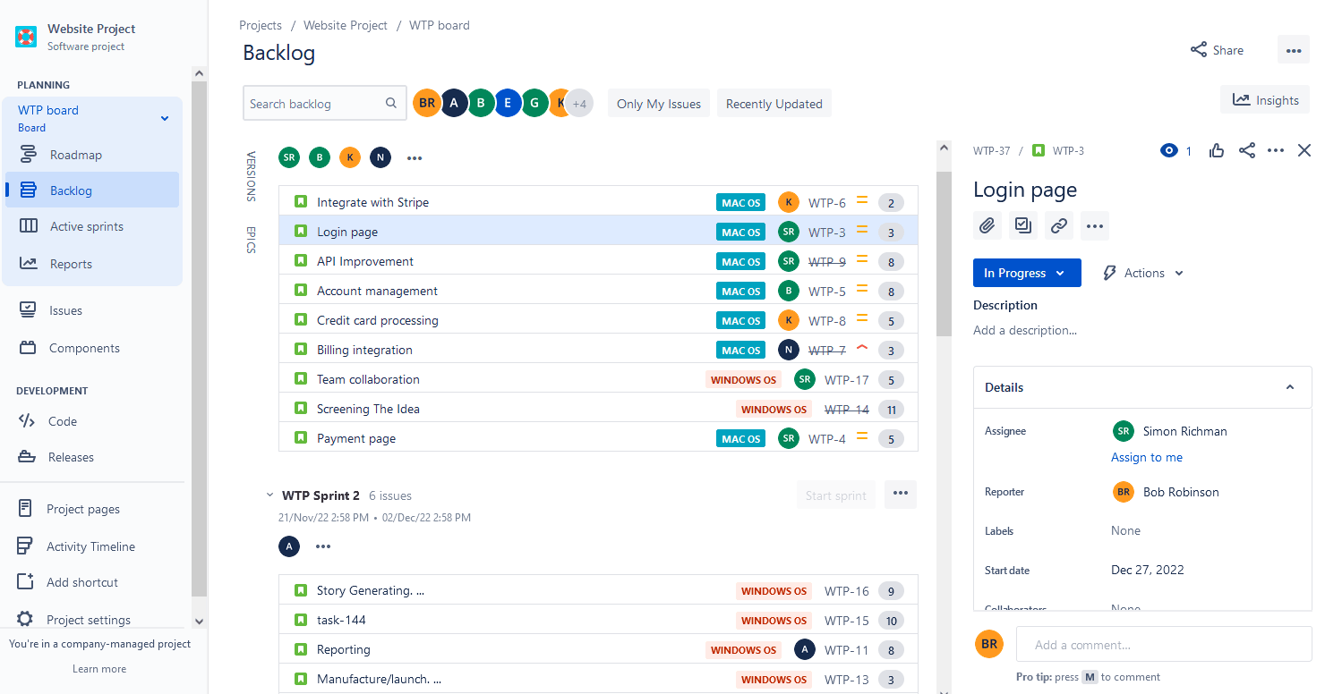 Project Backlog for Jira Team