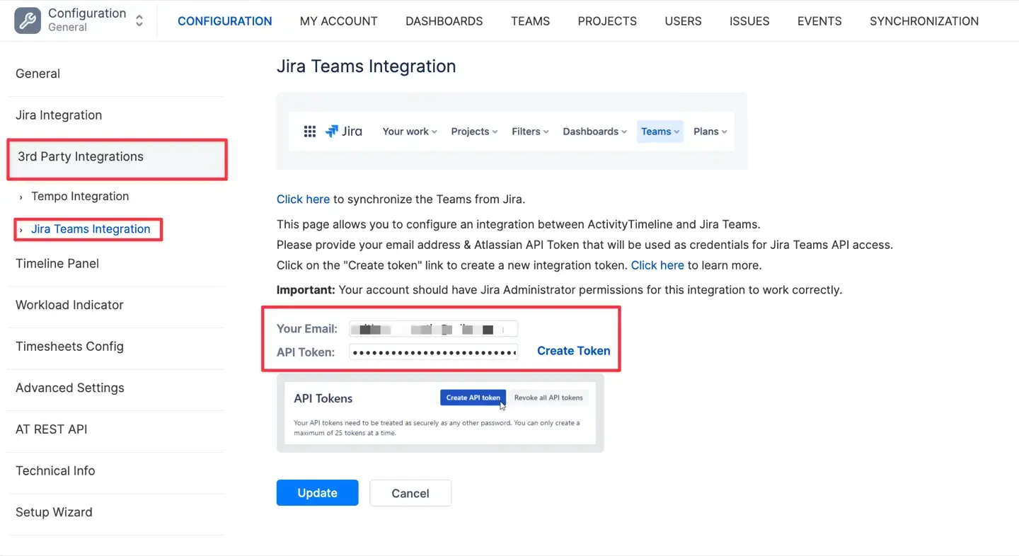 Binding ActivityTimeline with Jira Plans via API token